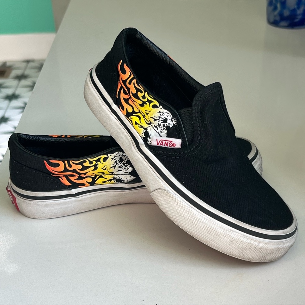 Panther “Ferocious Flames” Vans Slip Ons Toddler Kids 13